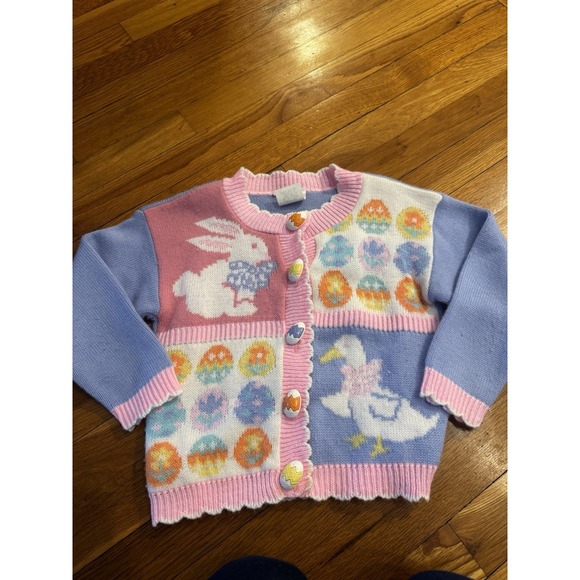 Avon Style Other - Vintage Girls Avon Style Patchwork Easter Cardigan Bunny Duck Eggs Sz 4/5 Pastel